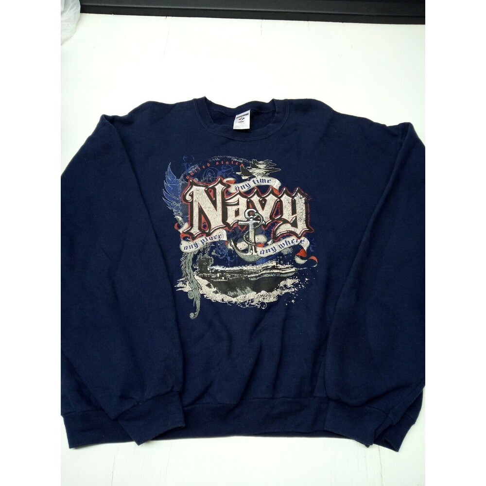 JERZEES Men's Size XL, Pullover, NuBlend Crewneck Sweatshirt, US Navy Print